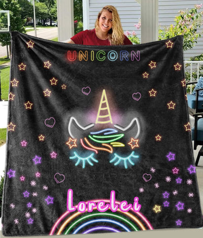Custom Name Magical Unicorn Cozy Plush Fleece Blanket VIII