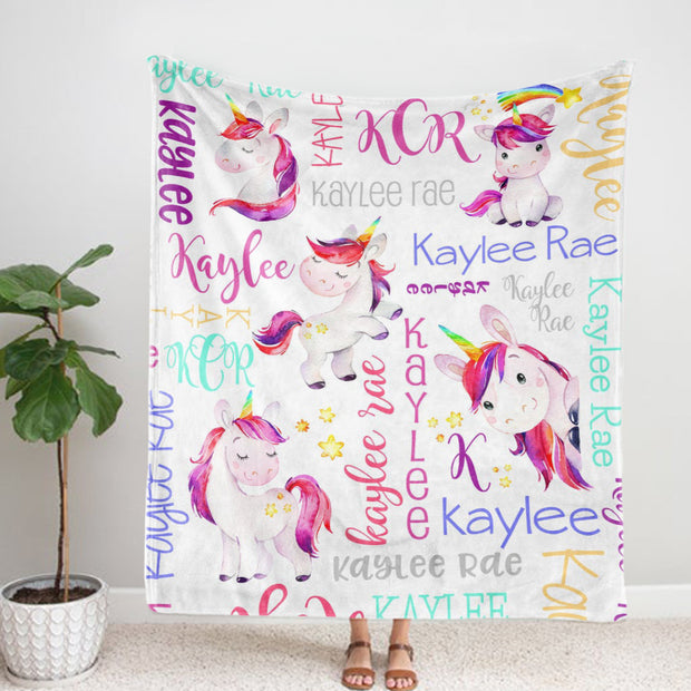 Personalized Unicorn Baby GIrl Name Blanket, Unicorn Baby Blanket. Baby Fleece Blanket, Toddler Fleece Blanket