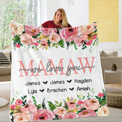 Personalized Floral Cozy Plush Fleece Blankets with Your Nick & Kids' Names - BUY 2 SAVE 10%