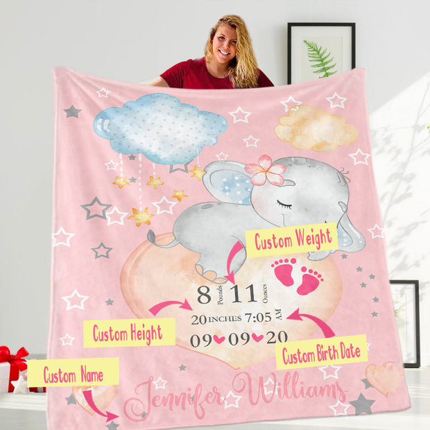 Custom Baby's Name Elephant Fleece Blanket
