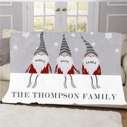 Personalized Christmas Gnomes Family Member's Name Fleece Blanket III