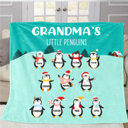 Personalized Penguins Christmas Blanket with Children's Names