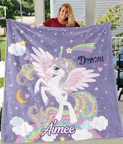 Custom Name Magical Unicorn Cozy Plush Fleece Blanket VII