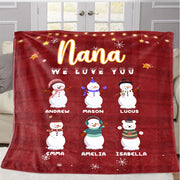 Personalized Snowmen Blanket with Children's Names