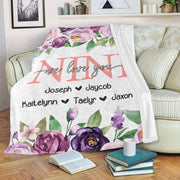 Personalized Purple Floral Cozy Plush Fleece Blankets with Your Nick & Kids' Names-BUY 2 SAVE 10%