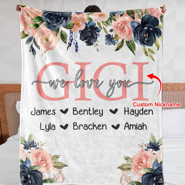 Custom Watercolor Floral Cozy Plush Fleece Blankets with Your Nick & Kids' Names-BUY 2 SAVE 10%