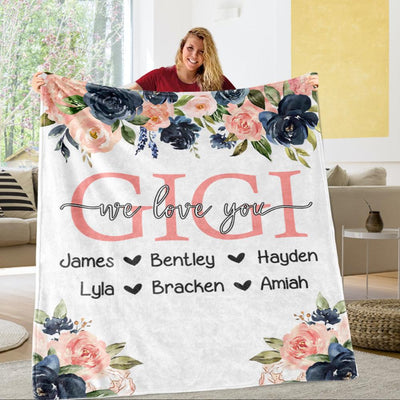 Custom Watercolor Floral Cozy Plush Fleece Blankets with Your Nick & Kids' Names-BUY 2 SAVE 10%