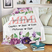Personalized Purple Floral Cozy Plush Fleece Blankets with Your Nick & Kids' Names-BUY 2 SAVE 10%