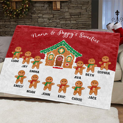 Custom Gingerbread Christmas Blanket with Children's Names