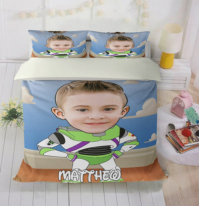 Personalized Hand-Drawing Kid's Photo Portrait Cozy Microfiber Bedding Set XII