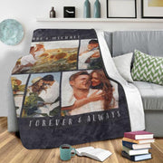 Personalized Forvever & Always Photo Fleece Blanket, Custom Valentine's Day Gift, Customized Wedding Anniversary Gift