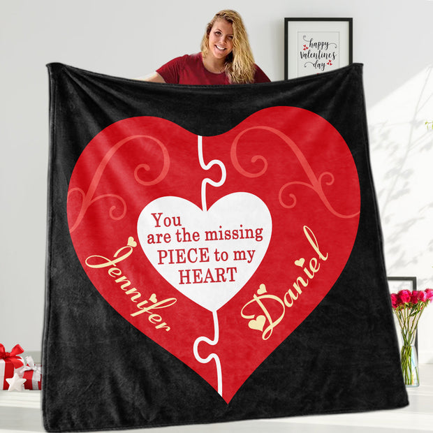 You Are My Missing Piece Custom Name Valentine's Day Blankets