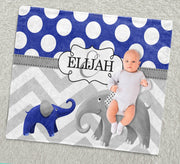 Personalized Initial & Name Blue Elephant Fleece Blankets