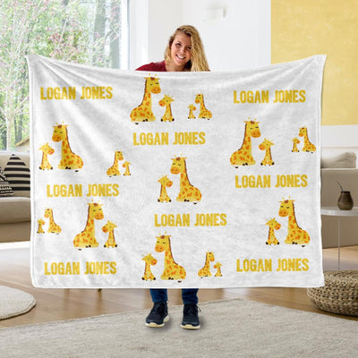 Custom Name Giraffe Cozy Plush Fleece Blankets - BUY 2 SAVE 10%
