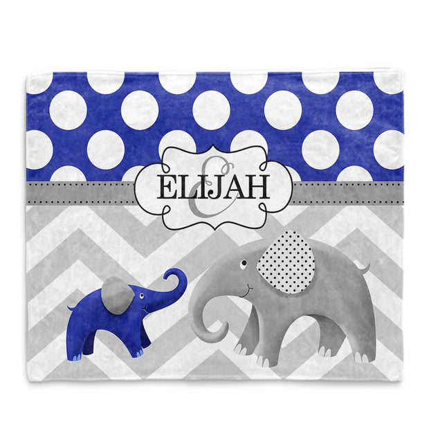 Personalized Initial & Name Blue Elephant Fleece Blankets