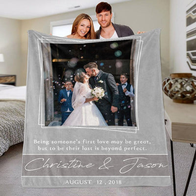 Personalized Anniversary Photo and Name Fleece Blanket, Custom Engagement Gift, Customized Bachelorette Party Bridal Shower Gift, Custom Wedding Gift