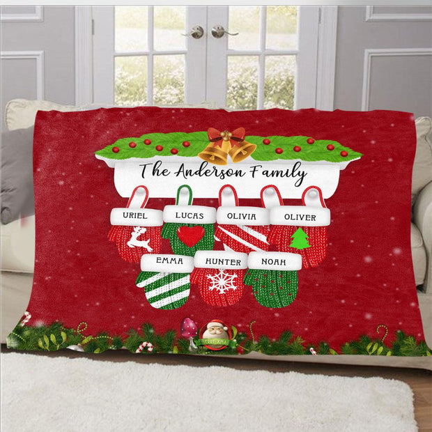 Personalized Christmas Gloves Family Member Fleece Blanket