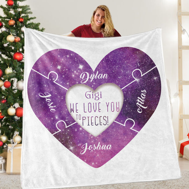 Custom Love You To Pieces Cozy Plush Fleece Blankets with Your Nickname & Kids' Names