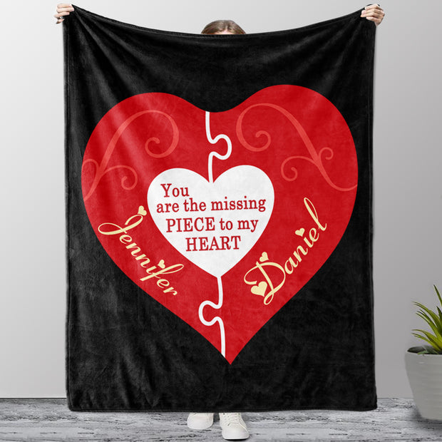 You Are My Missing Piece Custom Name Valentine's Day Blankets