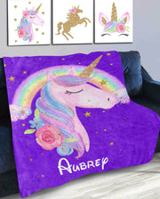 Custom Name Unicorn Cozy Plush Fleece Blankets X