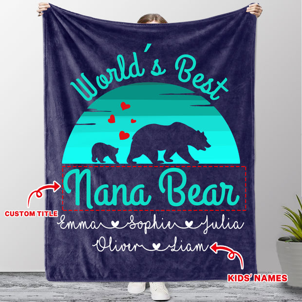 Custom Title Christmas Bear Blanket with Grandkids' Names