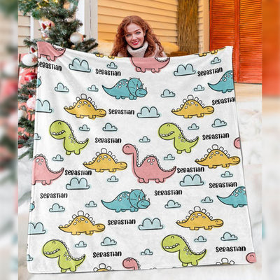 Custom Baby Name Blanket, Personalized Baby Blankets, Baby Shower Gift, Baby Name Blanket, Baby Girl Blanket, Velveteen Plush Blanket, Baby Dinosaur Blanket