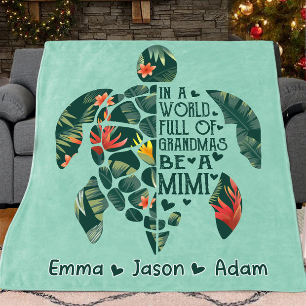 Custom Turtle Grandparent Blanket with Kids' Names