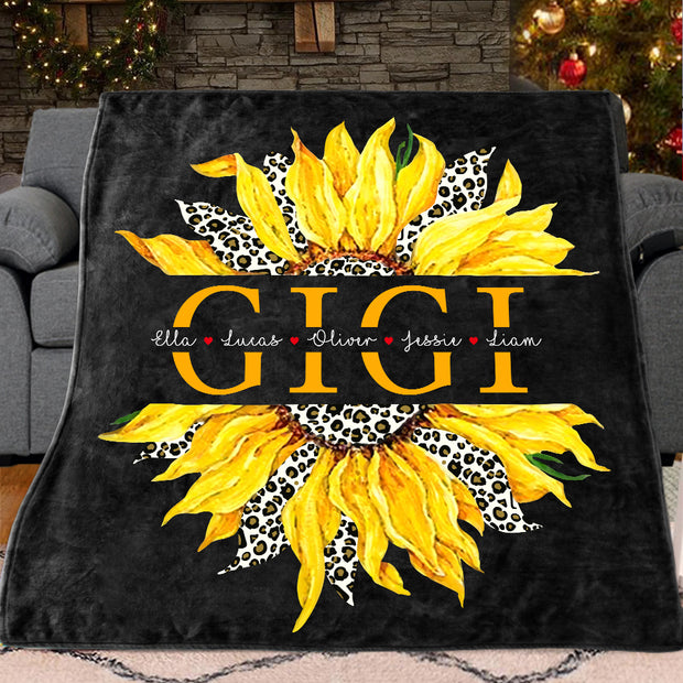 Custom Title Sunflower Blanket with Grandkids' Names