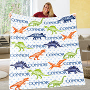 Personalized Name Dinosaur Cozy Plush Fleece Blankets