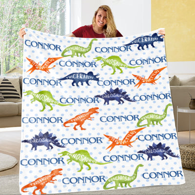Personalized Name Dinosaur Cozy Plush Fleece Blankets