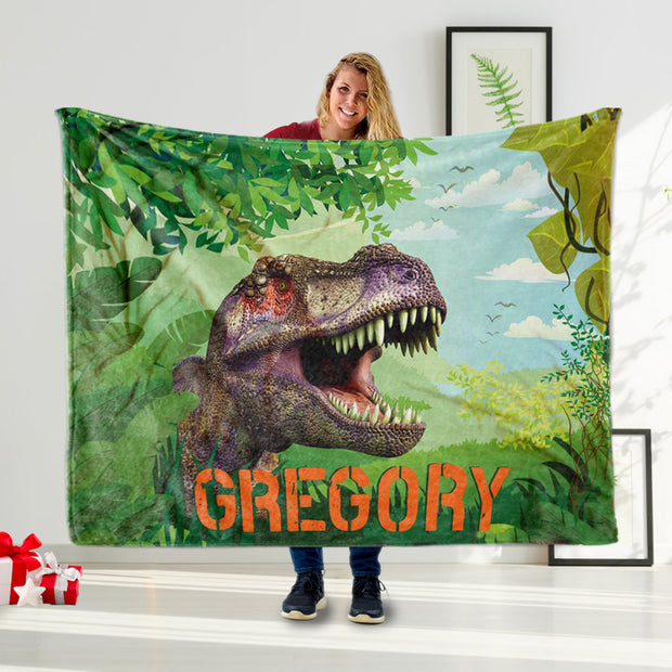 Personalized Name Blanket, Dinosaur Blanket T-Rex, Dinosaur Name Blanket Toddler Blanket