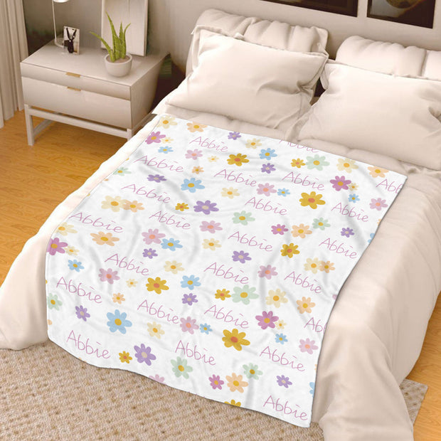 Custom Baby Name Blanket, Flower Theme. Flower Baby Blanket, Cute Blanket