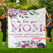 Custom Purple Floral Cozy Plush Fleece Blankets with Your Nick & Kids' Names-BUY 2 SAVE 10%