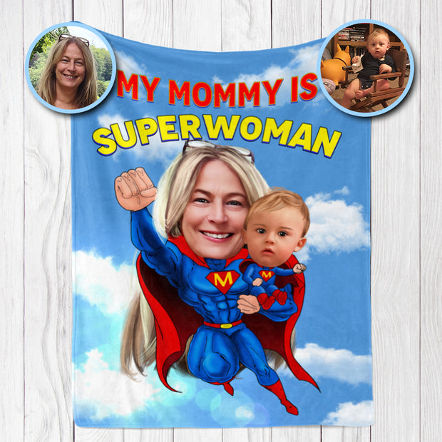 Custom Superhero Portrait Blanket with Photos I- Personalized Mother’s Day Gift