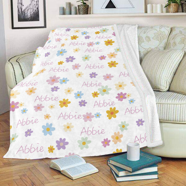 Custom Baby Name Blanket, Flower Theme. Flower Baby Blanket, Cute Blanket