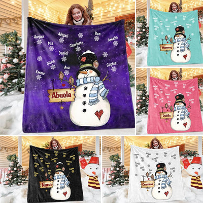 Custom SNOWMAN Blanket with Nickname & Kids Names