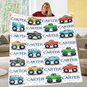 Personalized Name Monster Trucks Fleece Blankets, Birthday Gifts, Baby Gift, Baby Nursery Decor