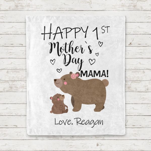 Personalized Mama Bear Baby Cub Cozy Plush Fleece Blankets