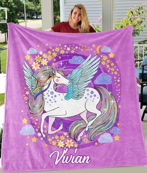 Custom Name Magical Unicorn Cozy Plush Fleece Blanket V