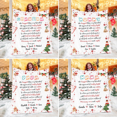 Custom COLORFUL Christmas Blanket with Nickname & Kids Names