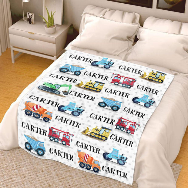 Personalized Name Construction Truck Cozy Plush Fleece Blankets