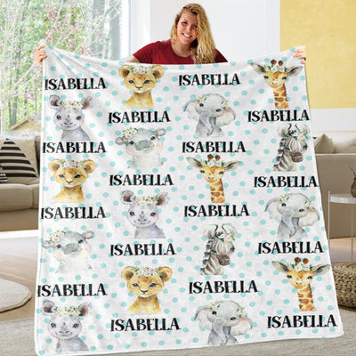 Personalized Name Floral Animal Fleece Blankets