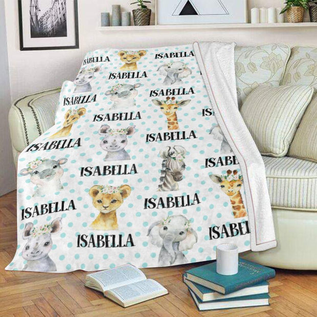 Personalized Name Floral Animal Fleece Blankets