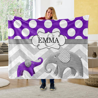 Personalized Initial & Name Purple Elephant Fleece Blankets
