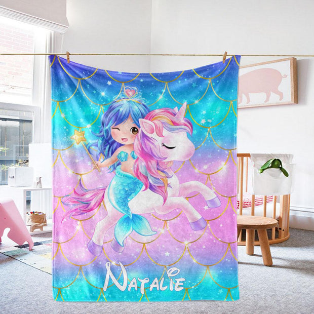 Personalized Magical Unicorn & Mermaid Fleece Blankets II - BUY 2 SAVE 10%
