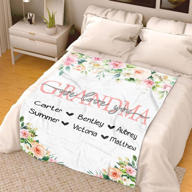 Personalized Pink & White Floral Blankets with Your Nick & Kids' Names - BUY 2 GET 10% OFF