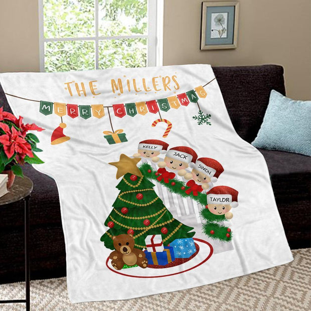 Personalized Christmas Tree and Hat Family Member's Name Fleece Blanket II