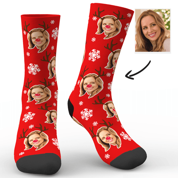 Christmas Gift Custom Face Socks With Elk&Snowflake