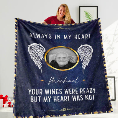 Personalized Photo Memorial Blanket, Always In My Heart Blanket, Custom Memorial Blanket, Gift Of Sympathy, Gift for Memorial Day