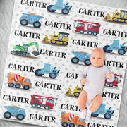 Personalized Name Construction Truck Cozy Plush Fleece Blankets